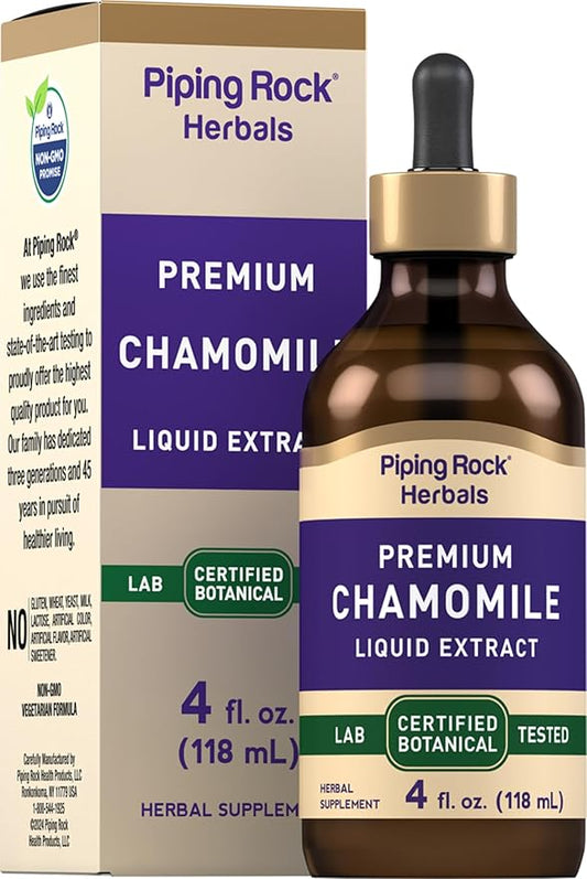 Piping Rock Chamomile Flower Extract Liquid | 4 fl oz | Alcohol Free Tincture | Certified Botanical | Vegetarian, Non-GMO, Gluten Free Supplement