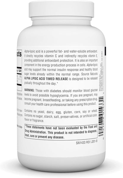 Source Naturals Alpha Lipoic Acid, Time Released Antioxidant Protection* - 120 Time Release Tablets