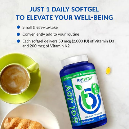 BioTrust Sol Joy, High-Potency Vitamin D3 K2 – High Potency (50 mcg)