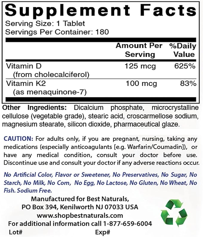 Best Naturals Biotin 10,000 Mcg & Vitamin K2 (MK7) with D3