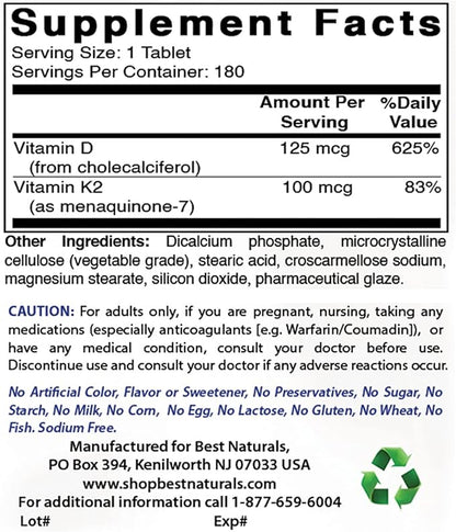 Best Naturals Biotin 10,000 Mcg & Vitamin K2 (MK7) with D3