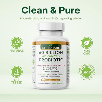 Advanced Probiotics for Women with 60 Billion CFUs 18 Strains Lactobacillus & Cranberries - Prebiotics and Probiotics for Womens Digestive Health Gut Support & Vaginal Health, Yeast & Flora