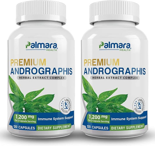 Premium Andrographis Paniculata Extract 2 Pack - 1,200mg (100mg Andrographolides) per Serving, Non-GMO, Vegan, Gluten Free