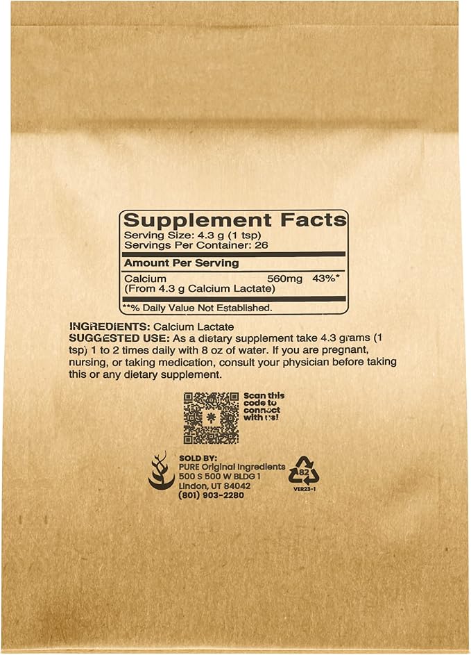 Pure Original Ingredients Calcium Lactate (4oz) Calcium Supplement, Electrolyte, Non-GMO