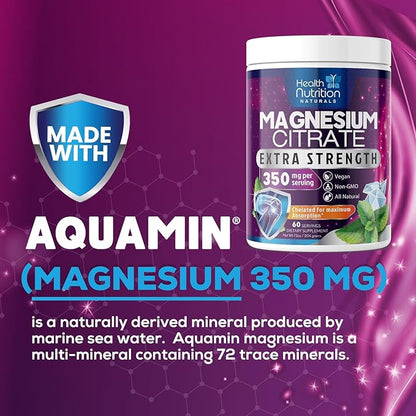 Magnesium Powder Supplement with Magnesium Citrate & Aquamin Magnesium - Magnesium Citrate Powder Drink Mix Unflavored - Bone, Heart & Muscle Support, Sugar Free, Gluten Free, Vegan - 60 Servings