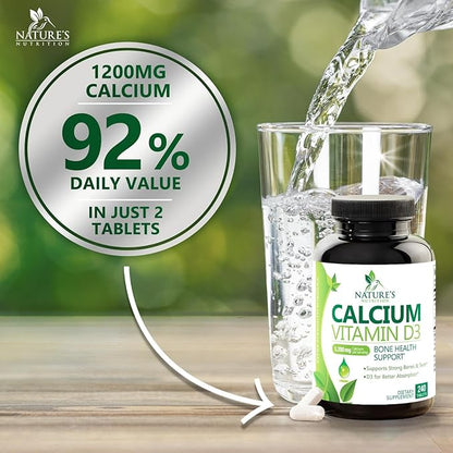 Calcium Supplement with Vitamin D - 1200 mg Calcium Carbonate with 1600 IU of D3 Vitamins - Supports Bone Strength, Teeth & Immune System - Natural & Easily Absorbable for Women & Men - 240 Tablets