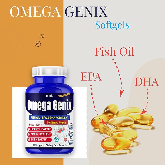 Aai Brand Omega 3 Fish Oil Supplements for Women and Men - Triple Omega 3-6-9 Formula Support Brain Health, Memory, Focus, Bone Strength & Joint Health - 60 Softgels