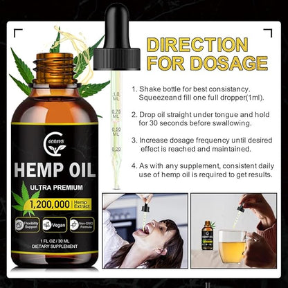 (2-Pack) High Potency Hemp Oil - Maximum Strength, Immune System Support, Focus Calm, Relaxation, Mood, Pure Extract, Organic, Vegan, Non-GMO