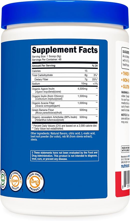 Nutricost Prebiotic Fiber Fruit Punch Flavored (1 Pound) - Vegan, Gluten-Free, GMO-Free