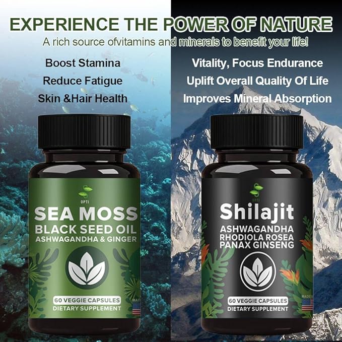 OPTI 60 Capsule of Ashwagandha, Black Seed and More All 11 in 1 Supplement Bundle (2 Value Pack)