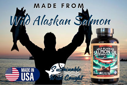 Wild Alaskan Salmon Fish Oil Omega 3 Supplement for Humans | EPA and DHA | Kwee-Jack Fish Co. | 120 Softgels 1000mg Salmon Oil