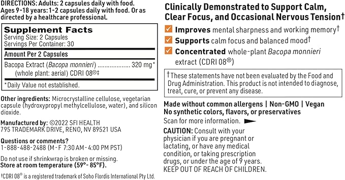 Klaire Labs Acumen - Cognitive Support Supplement with Bacopa Monnieri Extract - Memory Support - Gluten-Free & Hypoallergenic Bacopa Capsules for Adults & Kids 7+ (60 Capsules)