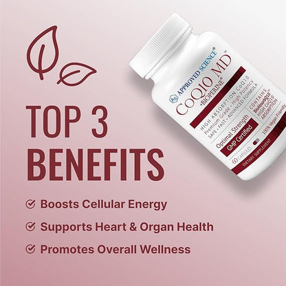 Approved Science® CoQ10 MD - Extra Strength 250mg Pure CoQ10 with BioPerine® for Faster Absorption - Optimal Support – 60 Vegan Capsules