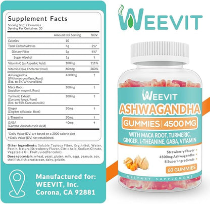 Ashwagandha Gummies with Vitamin D for Women & Men, Ashwagandha Gummy with Maca Root Powder | Organic Ashwa Gummies for Boost Energy