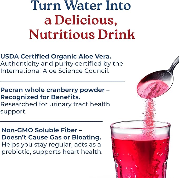 NatureCity AloeCran Sugar Free Drink Mix Supplement | Pure Aloe Vera, Cranberry Powder & Dietary Fiber| Unsweetened Cranberry Concentrate | Supports Digestive, Urinary & Metabolic Health | 30 Servings