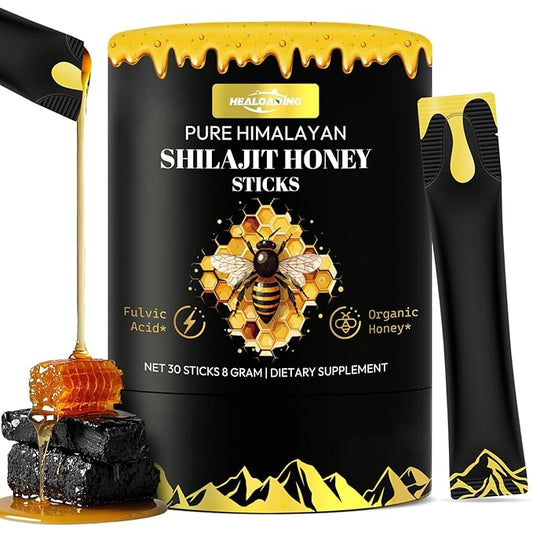 Himalayan Shilajit Honey Sticks for Men: Shilajit for Women with Organic Honey and Saffron 30 Sticks for Energy Boost & Immune Support, 85+ Trace Minerals, 75%+ Fulvic Acid