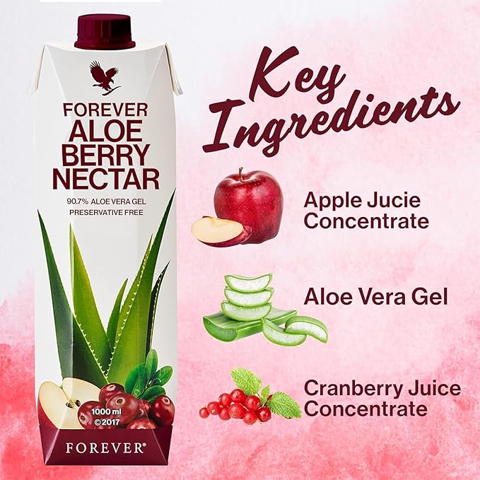 Forever Living - Aloe Berry Nectar, 90.7% Pure Aloe Vera Gel with Cranberries and Apples, No Added Preservatives, 1L (Pack of 1)