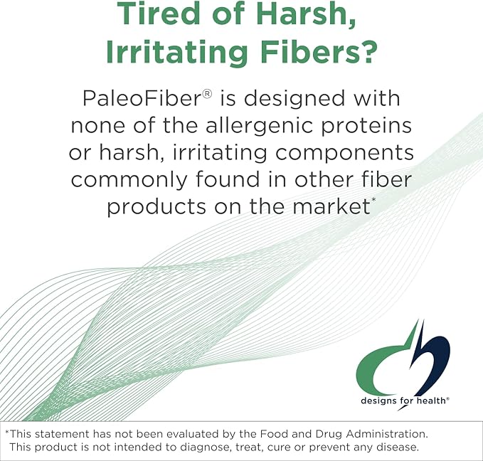 Designs for Health PaleoFiber - 12 Digestive Fiber Blend Powder Supplement with Psyllium Husk, Flax + Apple Pectin - Prebiotic Gut Support, Unflavored + Unsweetened - Vegan (60 Servings / 300g)