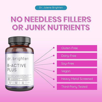 Dr. Brighten B-Active Plus - B Vitamins Dietary Supplement Combination Formula Supplies Most of The Vitamin-B in Their Coenzymated Forms Supports Methylation (30 Count)