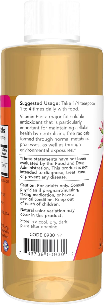 NOW Foods Supplements, Natural Vitamin E-Oil (D-Alpha Tocopherol) plus Mixed Tocopherols, Antioxidant Protection*, 4-Ounce