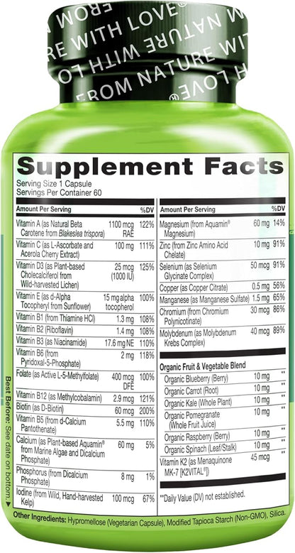 NATURELO Mens Multivitamins for Men 50+ - One Daily Multivitamin for Men with Vitamins, Minerals & Organic Whole Foods, Boost Energy & Health, Non-GMO, 60 Vegetarian Capsules
