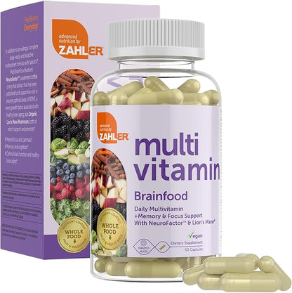 Zahler - Multivitamin Brain Supplement (60 Count) Kosher Brainfood Capsules for Adults with Neuro Factor & Lion's Mane - Nootropic Brain Supplements for Memory Support - Focus Mental Energy Boost