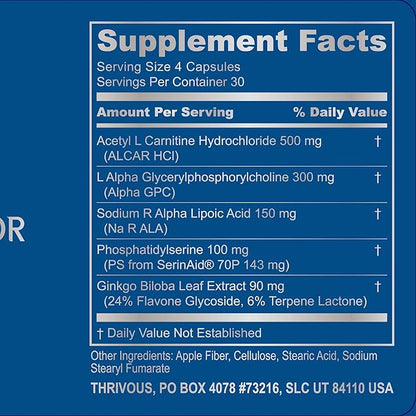 Thrivous Nootropic Stack - Enhance Memory, Sleep & Brain Function for Better Aging - Advanced Nootropic Supplement - Includes Clarity, Alpha & Serenity - 3 Bottles - 240 Capsules