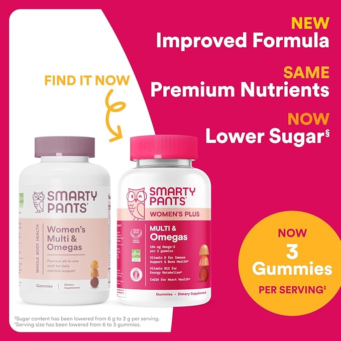 SmartyPants Women's Multivitamin Gummies: Omega 3 Fish Oil (EPA/DHA), Methylfolate, CoQ10, Vitamin D3, C, Vitamin B12, B6, A, K & Zinc, Inositol, Gluten Free, 180 Count (30 Day Supply)