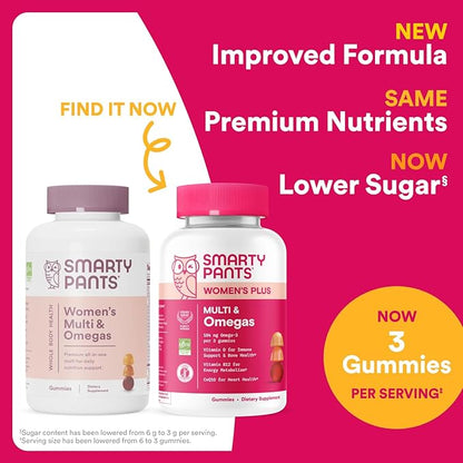 SmartyPants Women's Multivitamin Gummies: Omega 3 Fish Oil (EPA/DHA), Methylfolate, CoQ10, Vitamin D3, C, Vitamin B12, B6, A, K & Zinc, Inositol, Gluten Free, 180 Count (30 Day Supply)