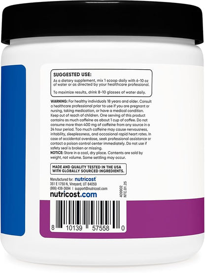 Nutricost Creatine + Energy 30 Servings (Grape Flavored) - 5,000mg Creatine Monohydrate + 350mg Energy Complex Per Serving