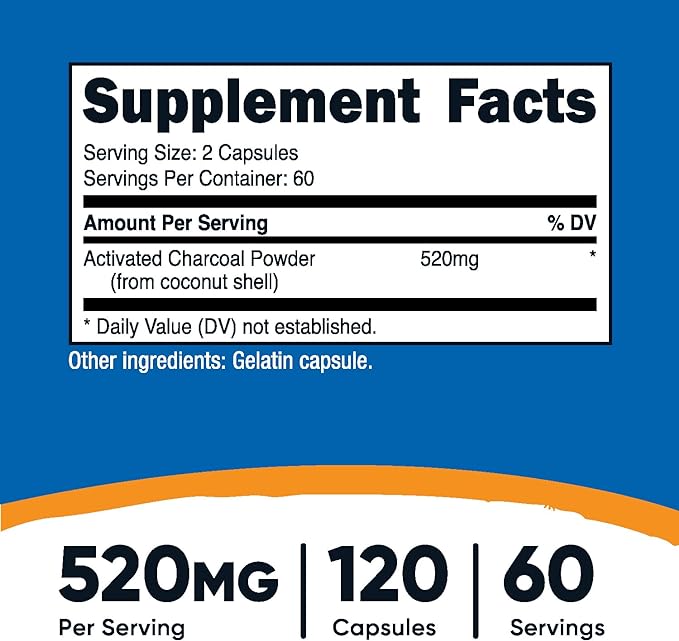 Nutricost Activated Charcoal 520mg, 120 Capsules - Premium Powder, Non-GMO & Gluten Free