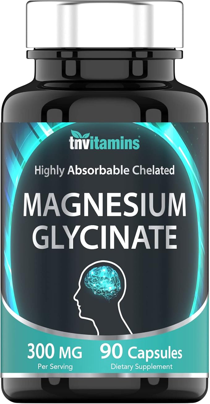 Magnesium Glycinate Capsules (300 MG Per Serving - 90 Count) | Pure Chelated Magnesium Bisglycinate Powder Supplement | Glicinato de Magnesio | for Sleep, Calm, Nerve, & Stress Support* | TNVitamins