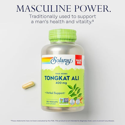 SOLARAY Tongkat Ali 400 mg - Longjack Tongkat Ali for Men - Herbal Support for Men's Health and Vitality - Vegan, Non-GMO, Lab Verified - 180 Servings, 180 VegCaps