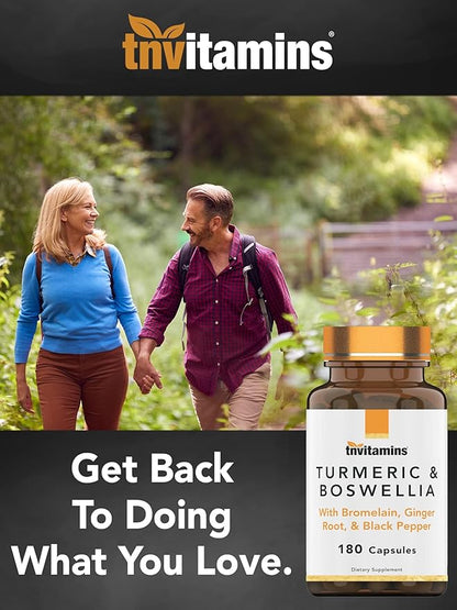 Turmeric & Boswellia Complex (180 Capsules) with Ginger Root, Bromelain, & Black Pepper Extract | Joint-Ease Formula: Powerful Joint Support Supplement* | Produced in The USA