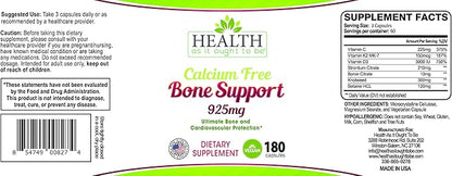 Health As It Ought To Be Calcium Free Bone Support Supplement | Ultimate Bone and Cardiovascular Protection | 180 Capsules