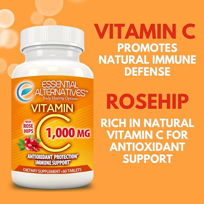 Vitamin C 1000mg with Rose HIPS. Antioxidant Protection, Immune Support. 60 Tablets