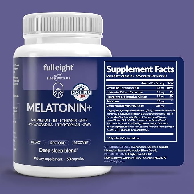 Melatonin+ Fast Dissolve Melatonin Supplements 10mg – Sleep Aid for Adults, Natural Sleep Support, Magnesium, B6, L-Theanine, 5-HTP, Ashwagandha, L-Tryptophan, GABA, 60 Capsules