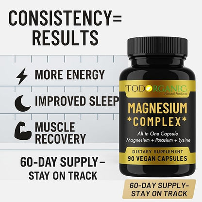 Todorganic Magnesium Citrate & Potassium Citrate | High-Absorption Vegan Magnesium Supplement | Essential Minerals for Muscle Support & Relaxation | 90 Capsules – 2 Pack