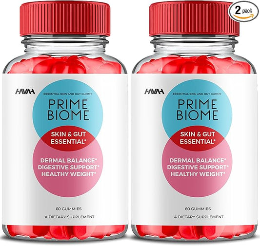(2 Pack) Prime Biome Gummies PrimeBiome Skin & Gut Support Gummy Formula, PrimeBiome Overall Health & Wellness Vitamin B12 B6 Folic Acid Support Supplement, Prime Biome Advanced Formula (120 Gummies)