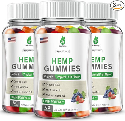 Hemp Gummies 3 Packs for Pain, Sleep, Anxiety - 100% Natural Organic Hemp Gummy Extra Strength High Potency with Pure Hemp Oil Extract Vegan Edible Bear Candy