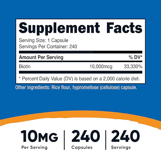 Nutricost Biotin (Vitamin B7) 10,000mcg (10mg), 240 Caps (2 Bottles) - Non-GMO, Gluten Free