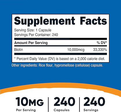 Nutricost Biotin (Vitamin B7) 10,000mcg (10mg), 240 Caps (2 Bottles) - Non-GMO, Gluten Free