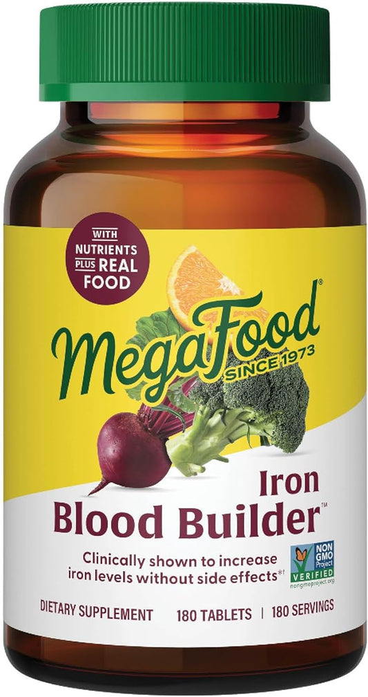 MegaFood Blood Builder - Iron Supplement Clinically Shown to Increase Iron Levels without Side Effects - Supplement for Women with Vitamin C, Vitamin B12 & Folic Acid - Vegan - 180 Tabs
