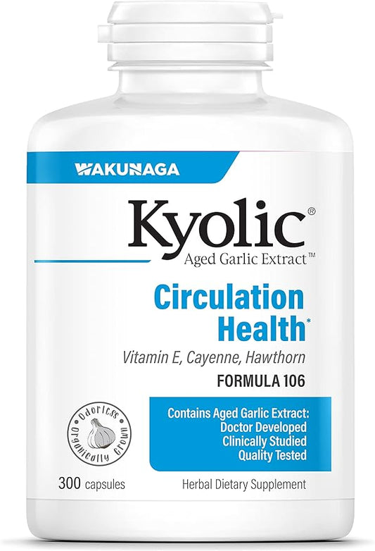 Kyolic Aged Garlic Extract Formula 106, Circulation Health, 300 Capsules (Packaging May Vary)
