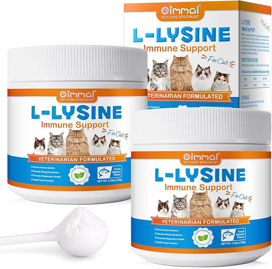 L-Lysine Powder for Cats, 2PC Lysine Powder Supplement Support Cats Immune Respiratory Health – Lysine Powder for Cats Eye Care, Pets Health Supplemnt for Cats of All Age - Salmon Flavor / 120g x 2