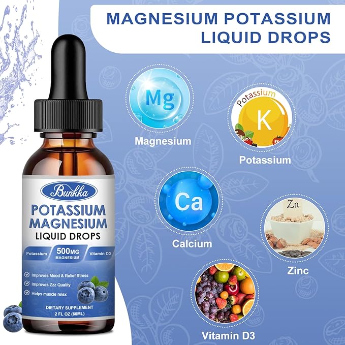 (2 Pack) Potassium Magnesium Supplement Liquid with Potassium, Magnesium,Calcium, Vitamin D3, Zinc, for Adult and Kid, Sugar Free