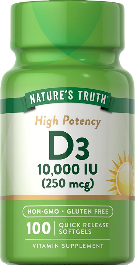 Nature's Truth Vitamin D3 10000 IU Softgels | 100 Count | High Potency Formula | Non-GMO and Gluten Free Supplement