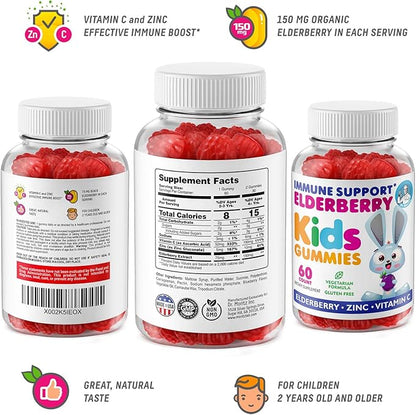 Elderberry Gummies for Kids and Magnesium 200 mg Gummies Sugar-Free - Healthy Immune System Booster and Health Support with Elderberries Extract with Magnesium Calm Chews for Kids & Adults Sugar-Free