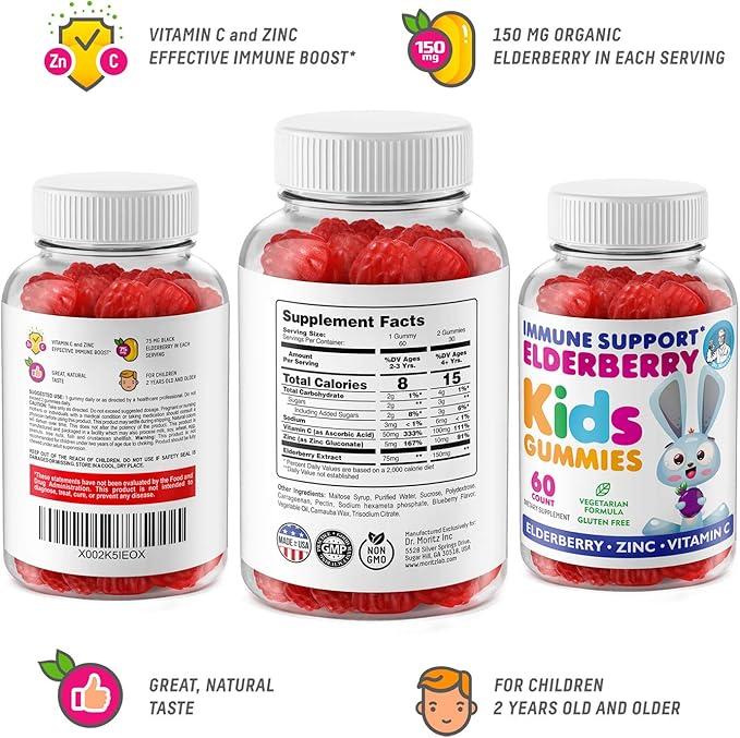 Elderberry Gummies for Kids and Magnesium 200 mg Gummies Sugar-Free - Healthy Immune System Booster and Health Support with Elderberries Extract with Magnesium Calm Chews for Kids & Adults Sugar-Free