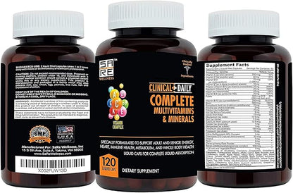 Clinical Daily Complete Whole Food Multivitamin Supplement for Women & Men - Complete Liquid Vitamin Absorption! 42 Superfood Fruits Vegetables - Young Adult to Senior - 120 Liquid Capsules